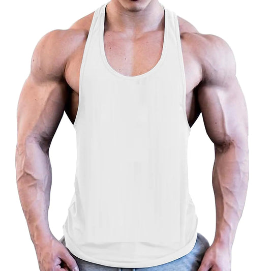 Men's Quality Bodybuilding Muscle Cut Tank (White-Medium Size Only)