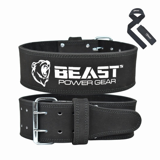 PREMIUM Quality Black Leather Weightlifting Belt 10MM Thick, 4” Wide