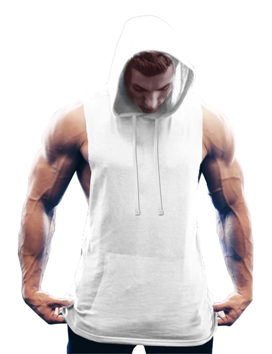 AESTHETIC Hooded Tank Tops Bodybuilding Muscle Cut (White)